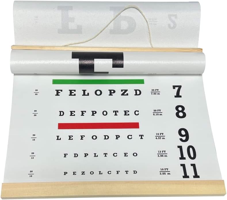 Cualfec Eye Chart,Eye Exam Chart,Snellen Eye Chart Snellen Eye Chart,Eye Chart with Pinhole Eye Occluder 20 Feet Optical Eye Test Reusable Wooden Frame Canvas Eye Chart for Kids and Adults - Image 3